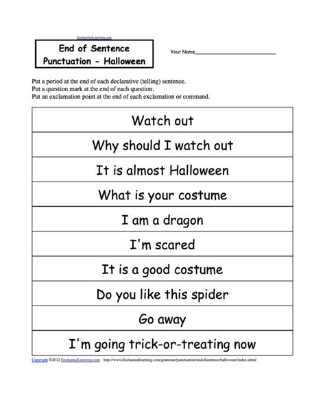 End Of Sentence Punctuation Printable Worksheets — Db