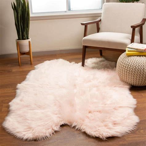 Super Area Rugs Serene Silky Faux Fur Fluffy Shag Rug Light Pink X Sheepskin Sar Ser
