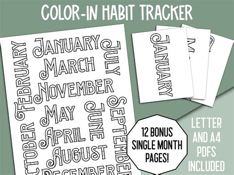 Buy Monthly Color In Habit Tracker Annual Exercise Tracking Daily