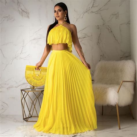 women s summer sheath two piece dress with ruffles two piece long dress long skirt suits