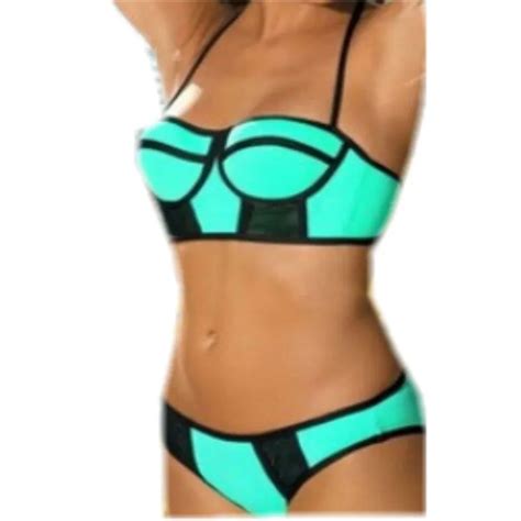 2016 Sexy Womens Neon Neoprene Bikini Sexy Neoprene High Waist Swimsuit Bikini Set Bandage
