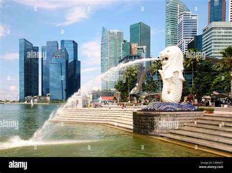 Asia Singapore The Merlion One Of Singapores Most Famous Landmarks