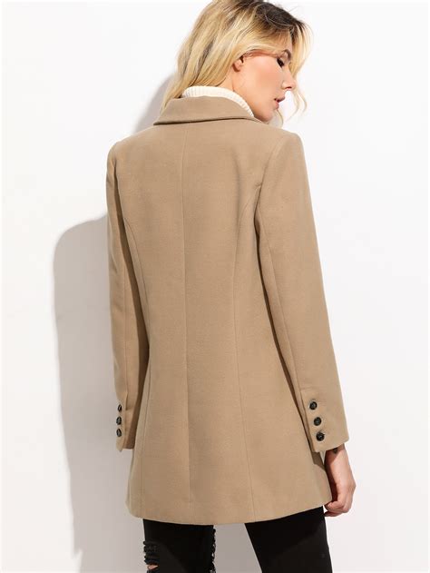 Camel Double Breasted Coat With Welt Pocket Emmacloth Women Fast Fashion Online