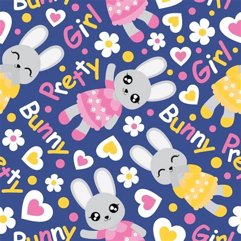 Premium Vector Seamless Pattern With Cute Bunny Girl Flowers And