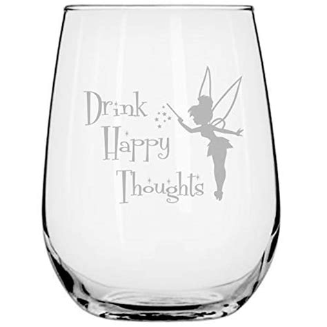 drink happy thoughts stemless wine glass tinkerbell t fairy ts princess wine