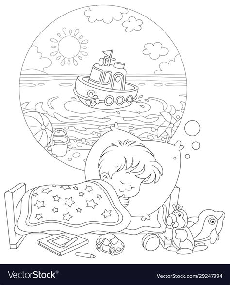 Little Boy Sleeping And Dreaming Royalty Free Vector Image