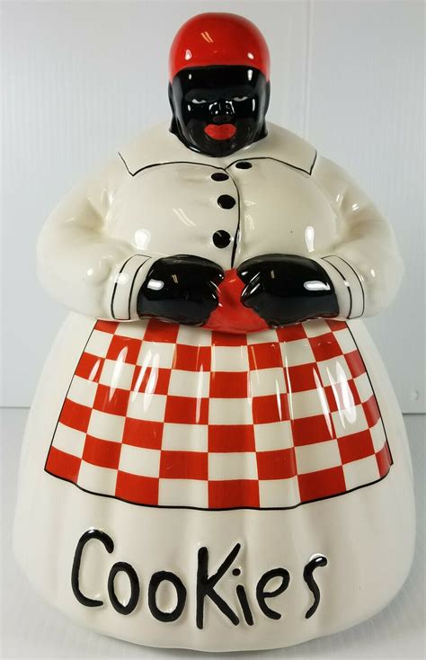 Mccoy Cookie Jar Black Americana Woman Classic White Dress And Red