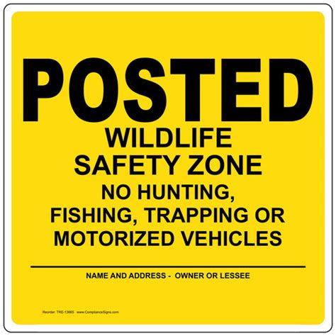 Wildlife Safety Zone Sign No Hunting Fishing Trapping Yellow