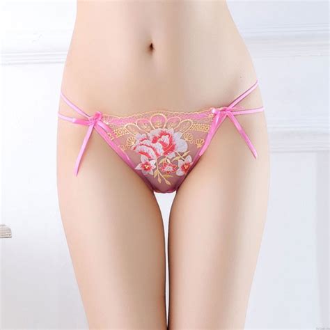 sexy flower mesh panties low waist lady bow embroidery underpants women s lingerie thongs