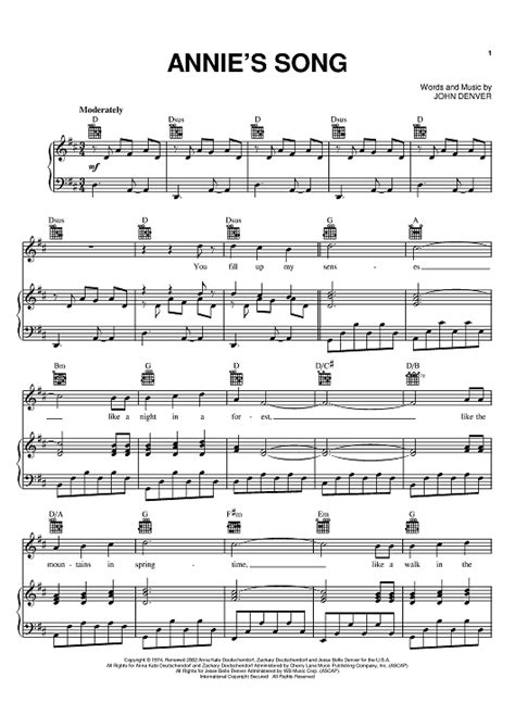 Buy Annies Song Sheet Music By John Denver For Pianovocalchords