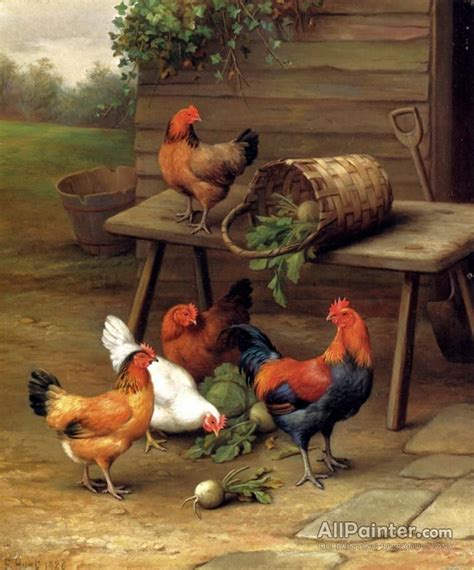 Edgar Hunt Poultry In A Barnyard Oil Painting Reproductions For Sale