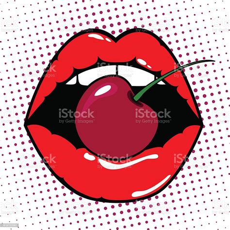 Woman Red Lips With Cherry Stock Illustration Download Image Now Istock