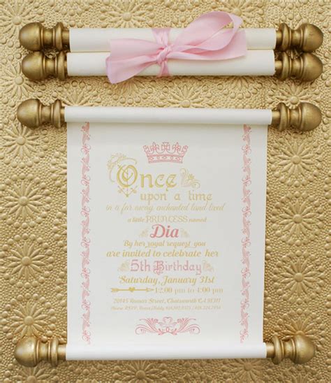 Elegant Princess Scroll Birthday Invitation In Gold And Pink Etsy
