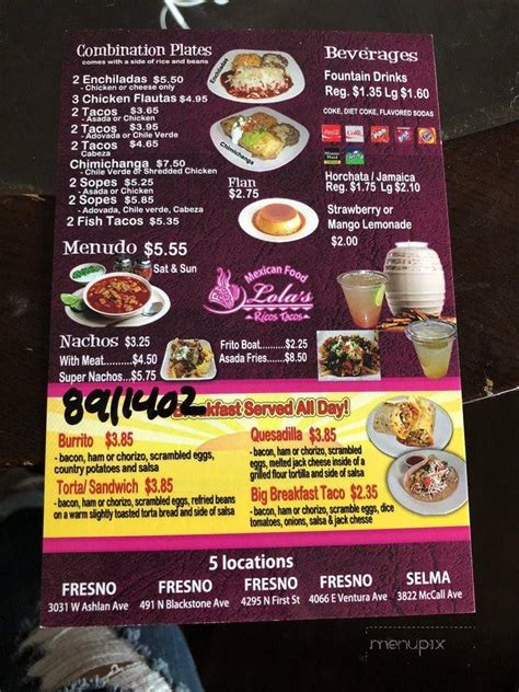 Menu Of Lolas Tacos In Selma Ca 93662