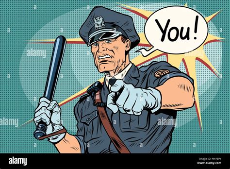 Police Officer Cop With A Baton Vintage Pop Art Retro Comic Book Stock