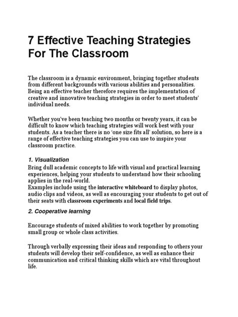 7 Effective Teaching Strategies For The Classroom Pdf Teachers