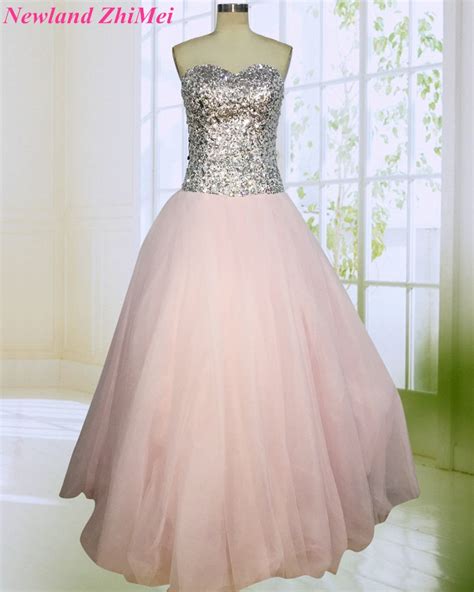 Sparkling Light Pink Ball Gown Prom Dress Sexy Sweetheart Backless