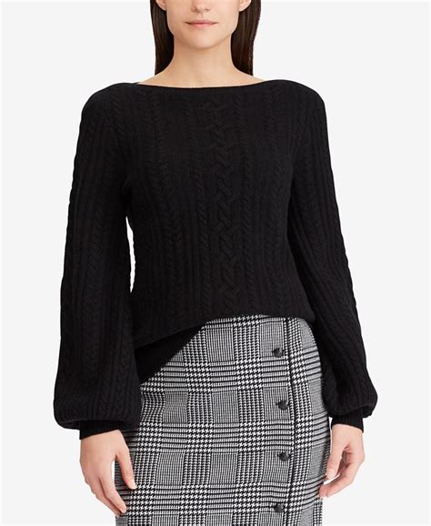 Lauren Ralph Lauren Cable Knit Puffed Sleeve Sweater And Reviews