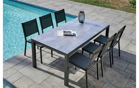 Table de jardin + 6 chaises empilables aluminium LÉNA  Decome Store