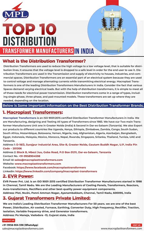 Top 10 Distribution Transformer Manufacturers Macroplast Transformers