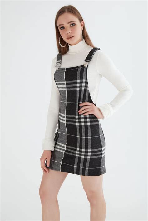 Mono Brushed Check Pinny Dress Cord Dress Select Fashion