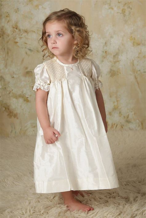 Toddler Flower Girl Dress Silk Smocked Ivory Ivory Girls Dress