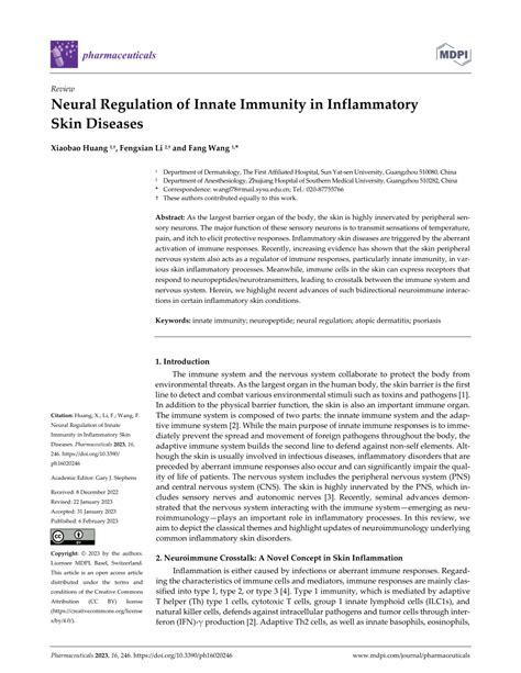 Pdf Neural Regulation Of Innate Immunity In Inflammatory Skin Diseases
