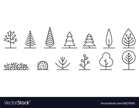 Set Minimal Trees Linear Icons Royalty Free Vector Image