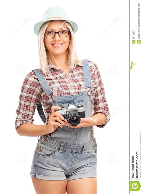 Blond Hipster Girl Holding A Camera Stock Image Image Of Caucasian