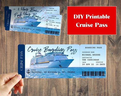 Printable Cruise Ticket Boarding Pass Surprise Vacation Trip Etsy