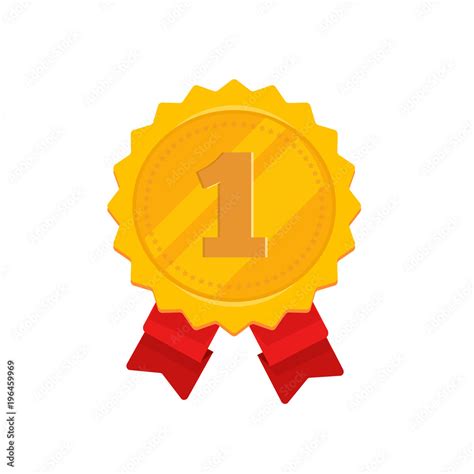 Golden Medal With 1st Place Vector Illustration Flat Cartoon Design Of