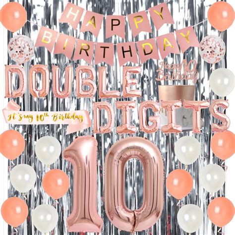 Buy 10th Birthday Decorations For Girls Rose Gold Double Digits Happy