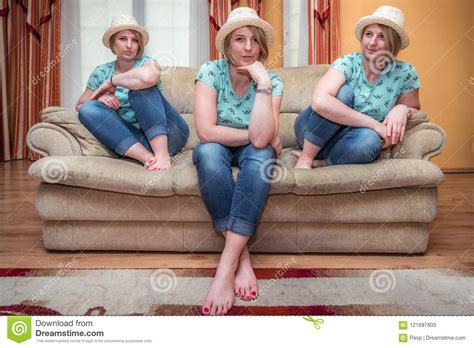 Three Women Sitting On The Sofa Stock Image Image Of Adult Casual 121697803