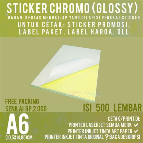 Promo Promo 500 Lembar Stiker Chromo A6 Kertas Sticker A6 Glossy