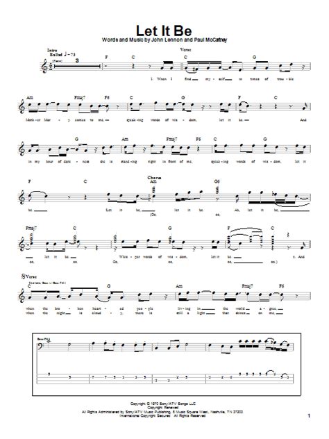 Let It Be Sheet Music The Beatles Bass Guitar Tab