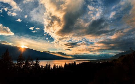 Download Wallpaper 1680x1050 Mountains Lake Sunset Horizon Clouds