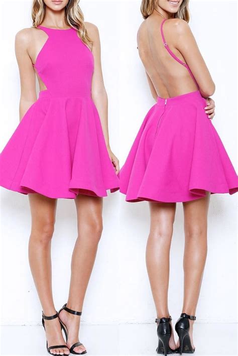 Short White Backless Homecoming Dress Party Dress Backless Homecoming Dresses Hot Pink
