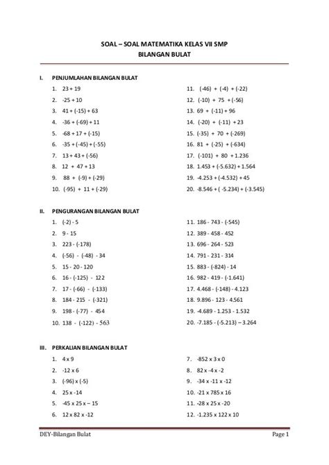 Soal Tentang Bilangan Bulat