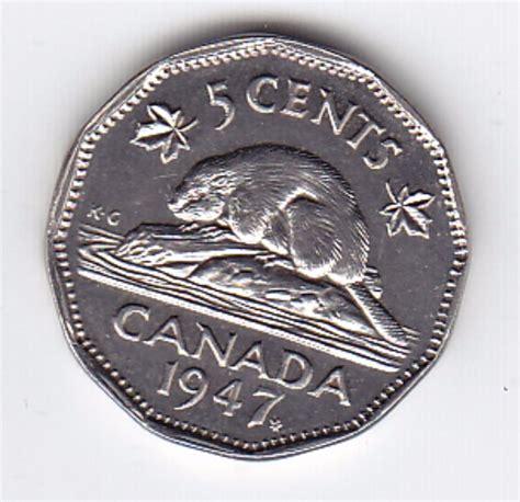 1947 Ml Canada 5 Cent Nickel Coin