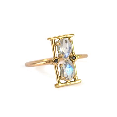 Moonstone Hourglass Ring Size 7 Saffron Jewelry