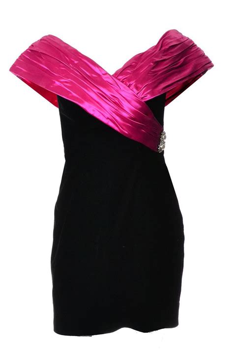 1980s dramatic black velvet pink satin vintage cocktail dress vintage dresses evening dresses