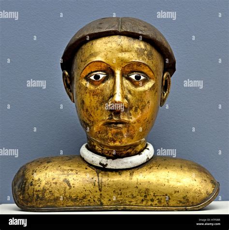 Reliquary Bust Of A Male Saint Copper Gold Gilded And Enameled 15th