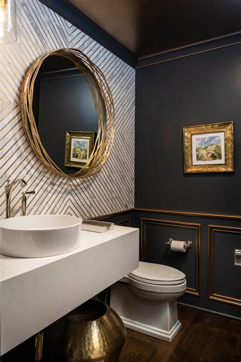 Sophisticated Navy And Gold Powder Bath Renovation Traditional