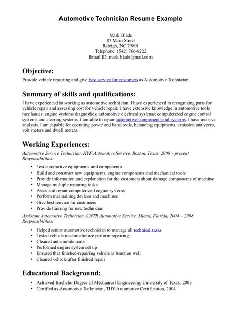 The resume uses a job title line that highlights the gm and ase master. Automotive Mechanic Resume Example | IPASPHOTO