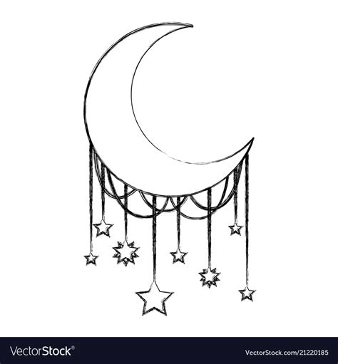 Crescent Moon And Stars Drawing