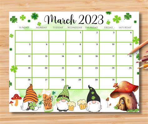 Editable March 2023 Calendar Happy Stpatricks Day With Etsy