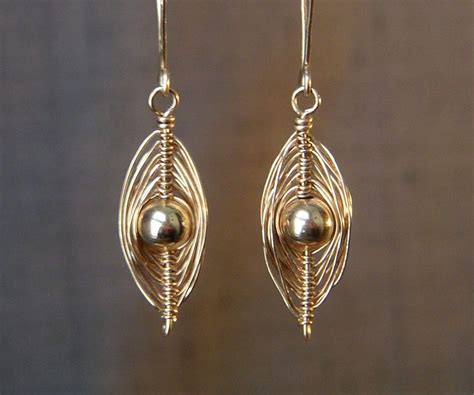 Delicate Gold Wire Wrapped Oval Marquise Earrings Small K Etsy