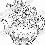 Teapot Posies Coloring Rubber Stamp Template sketch template