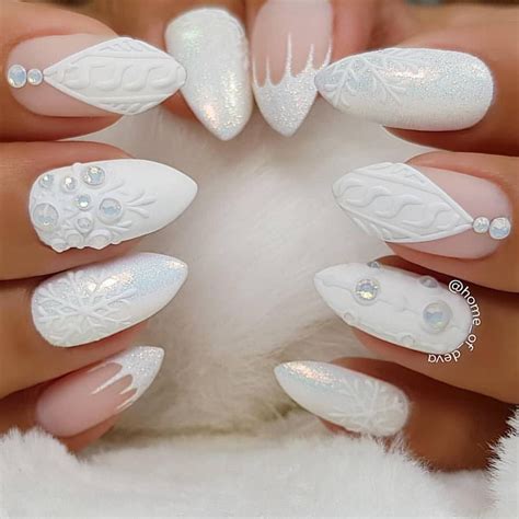 White Christmas Nails By Homeofdeva ️love The Accents With Swarovski