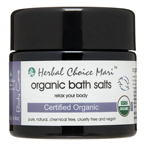 herbal choice mari organic bath salts relax your body 125g 4 4oz glass jar